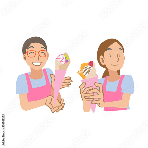 クレープを差し出す女性店員