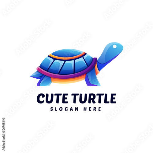 Vector Logo Illustration Turtle Gradient Colorful Style.