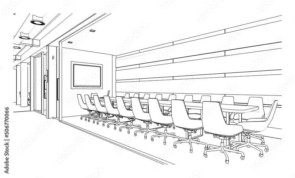 line drawing of office meeting room,Modern design,3d rendering