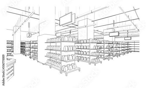 line drawing of super market,Modern design,3d rendering
