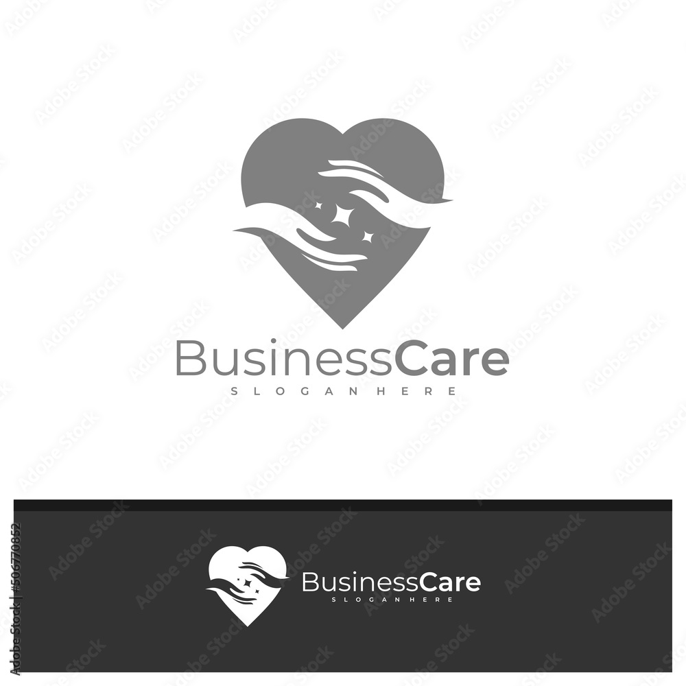 Fototapeta premium Love Care logo design vector, Creative Hand logo concepts template illustration.