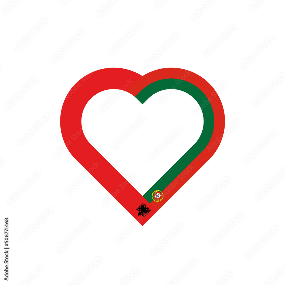 unity concept. heart ribbon icon of albania and portugal flags. vector illustration isolated on white background