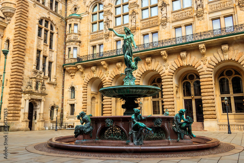 Hygieia fountain in courtyard of Hamburg City Hall in Germany