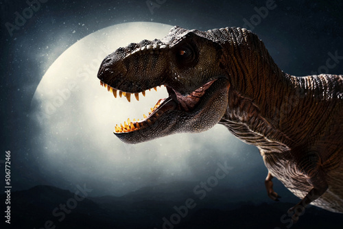 Dinosaur, tyrannosaurus rex on top mountain © fotokitas