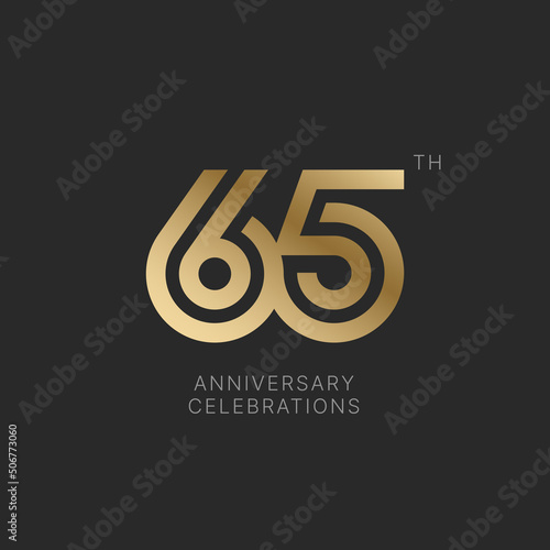 65 years anniversary logo design on black background for celebration event. 65th celebration emblem. photo