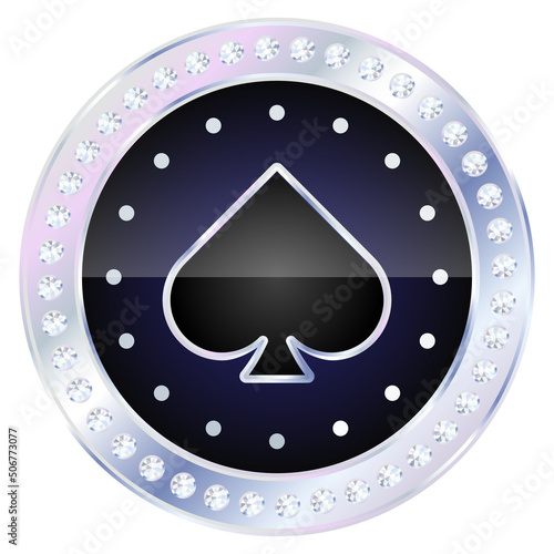 Silver casino chip with card suit Spades