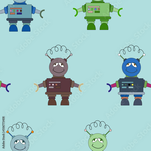 Funny pattern with robots. Baby background.