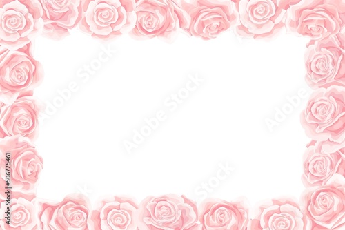 Elegant pink roses floral bouquet as a frame. Vector summer border design