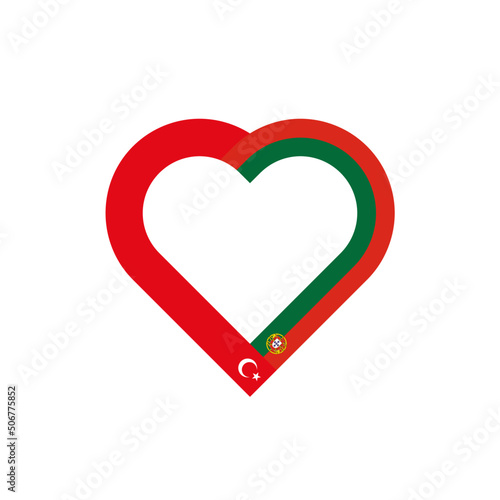 unity concept. heart ribbon icon of turkey and portugal flags. vector illustration isolated on white background