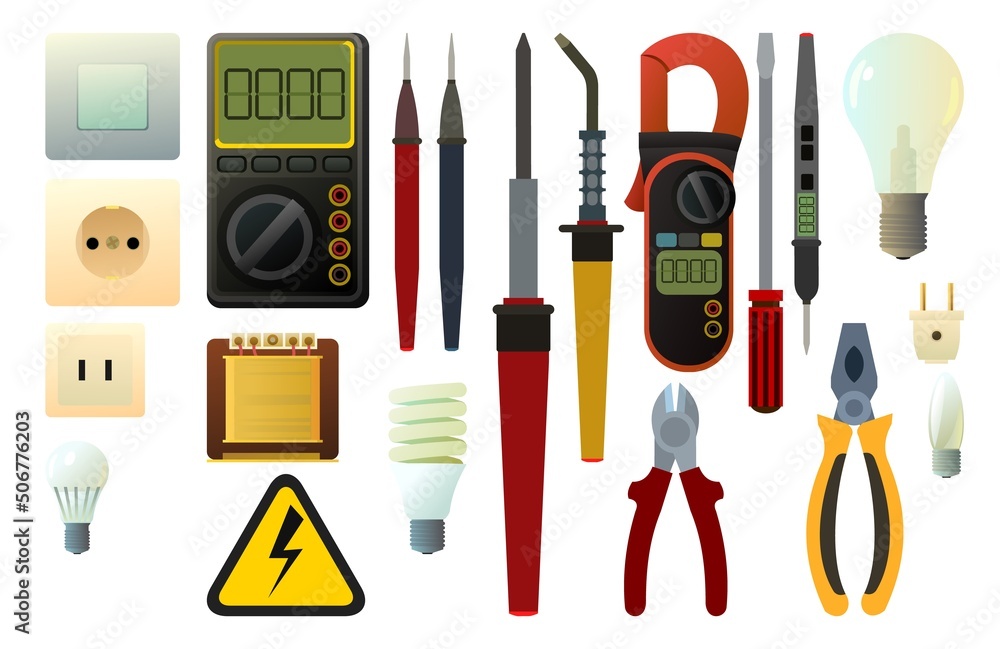 Tools Electronics Vector Set of Tools for electrician. Repair of radio electronic and ...