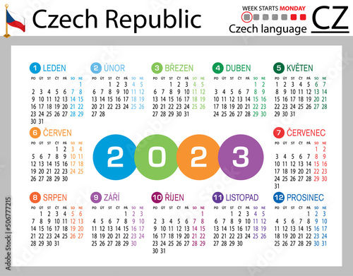 Czech horizontal pocket calendar for 2023. Week starts Monday