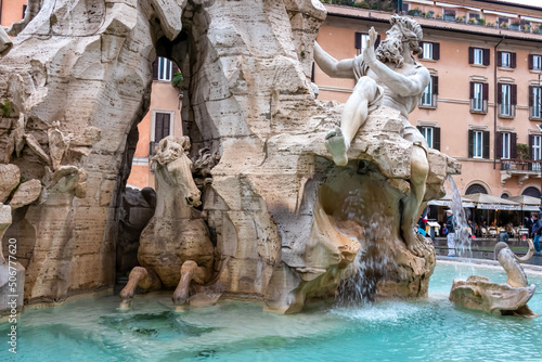 Trevi Fountain, the largest Baroque fountain in the city and one of the most famous fountains in the world located in Rome (Roma), Lazio, Italy, EU Europe. Fontana di Trevi in the Trevi district
