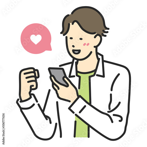 スマホを見て喜ぶ男性のイメージイラスト素材