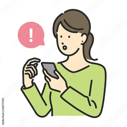 スマホの検索で何かを発見した女性のイメージイラスト素材