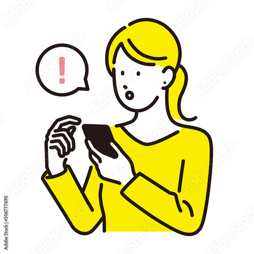 スマホの検索で何かを発見した女性のイメージイラスト素材