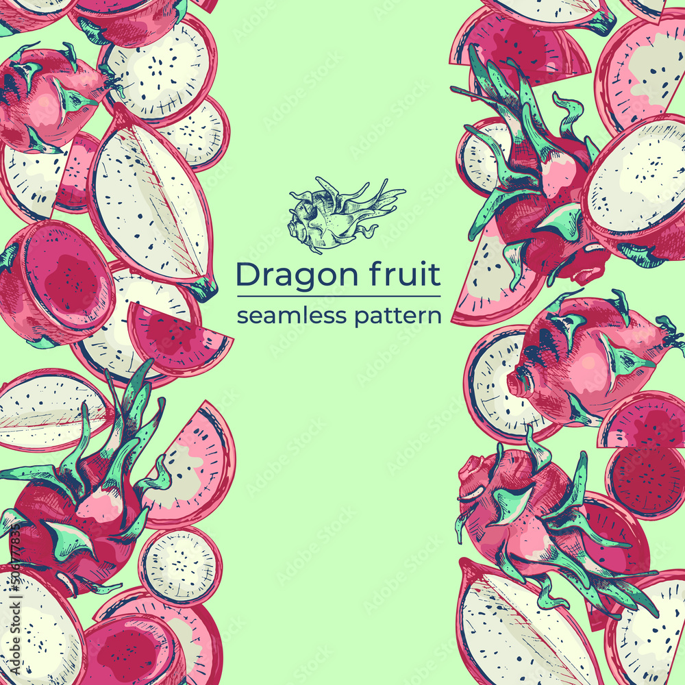 723_dragon fruit plant_dragon fruit seamless vertical background with