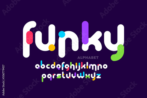 Funky playful style font design, colorful alphabet letters vector illustration