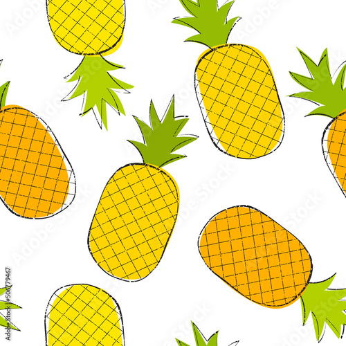Fototapeta Naklejka Na Ścianę i Meble -  Print. Bright pattern with pineapples. Summer background with ananas. Fabric, paper