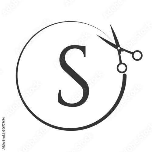 Salon and Hair Cutting Logo on Letter S Sign. Scissors Icon with Logotype Concept