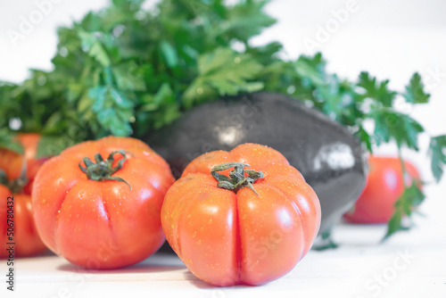 vegetables background, parsley, tomatoes, eggplant