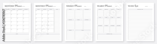 Weekly, monthly and yearly planners. Planner pages templates. Life & Business Planner Templates. Minimalist Planner Pages Templates Set. Daily, weekly & monthly planner template with to do list.