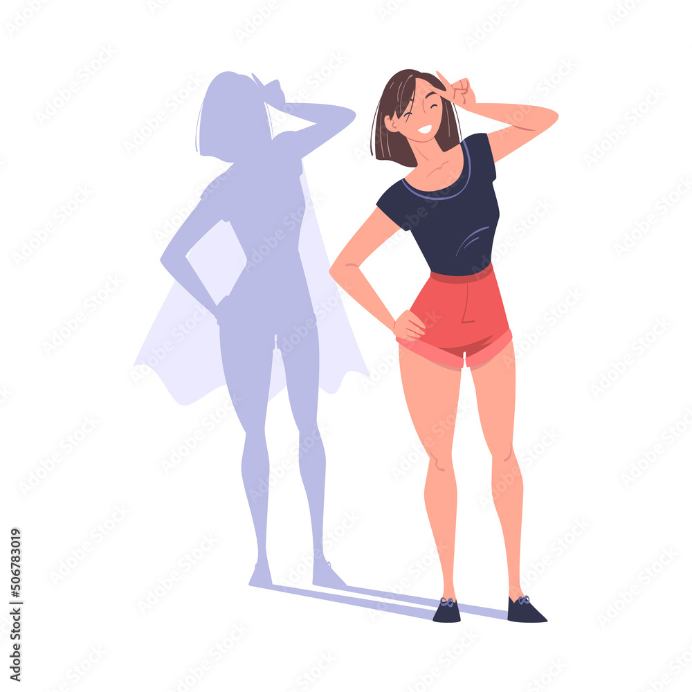 Shadow of Woman Superhero Character Standing and Smiling Vector Illustration Shadow of Woman Superhero Character Standing and Smiling Vector Illustration