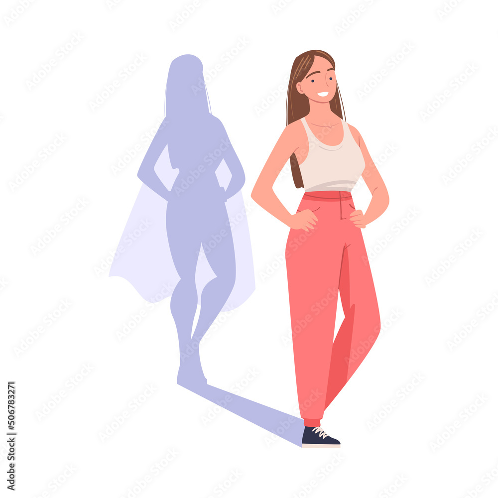 Shadow of Woman Superhero Character Standing and Smiling Vector Illustration Shadow of Woman Superhero Character Standing and Smiling Vector Illustration