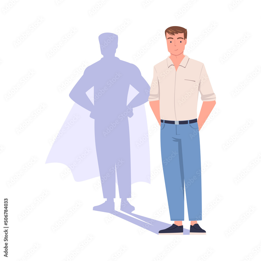 Shadow of Man Superhero Character Standing and Smiling Vector Illustration Shadow of Man Superhero Character Standing and Smiling Vector Illustration