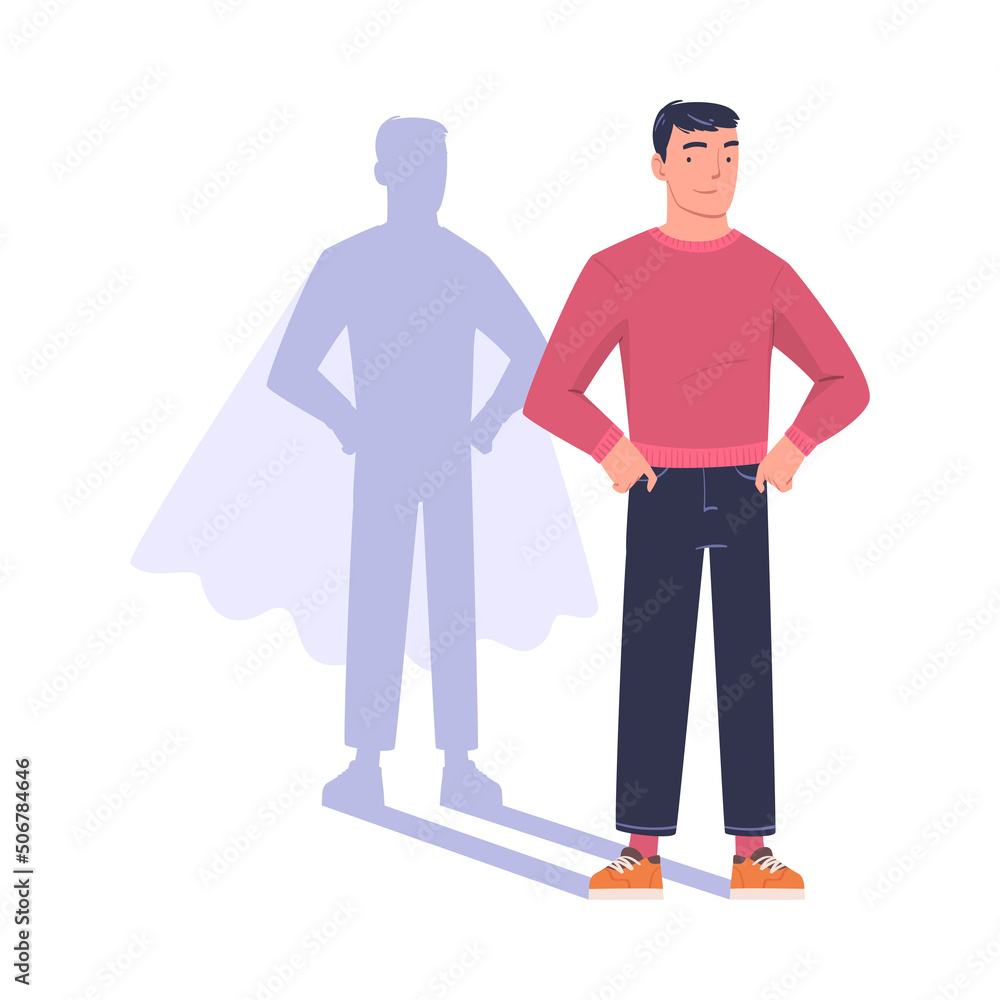 Shadow of Man Superhero Character Standing and Smiling Vector Illustration Shadow of Man Superhero Character Standing and Smiling Vector Illustration