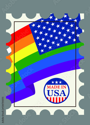 
Postage stamp with lgbt flag. USA symbol. Made in the usa.