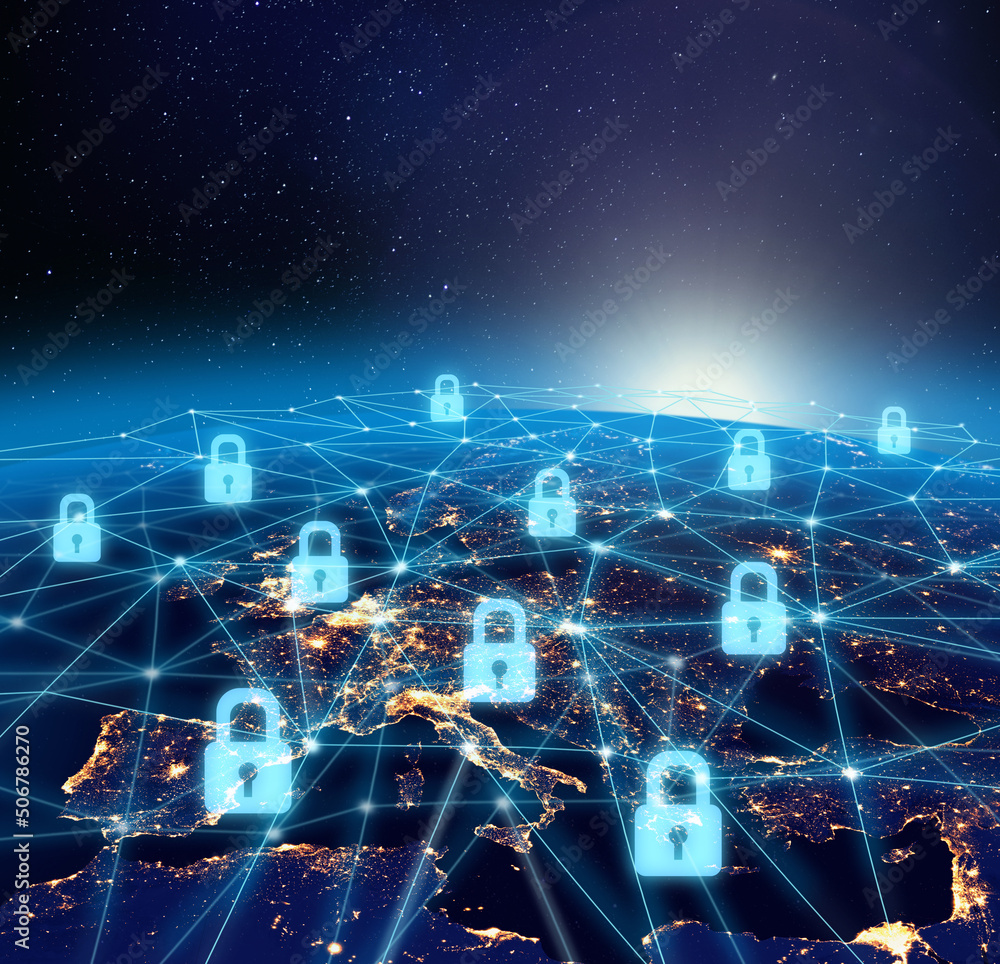 Fototapeta premium Worldwide digital network data security infrastructure concept