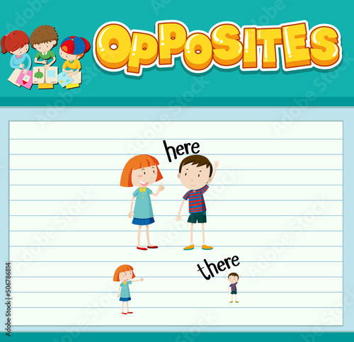 Education word card of English opposites word