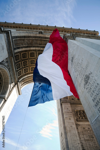 French Flag Waving in Arc de Triomphe