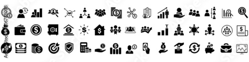 Business and finance web vector icon set. Outline symbol collection. Simple symbol illustration.