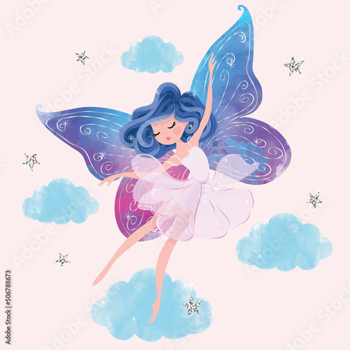 Beautiful butterfly girl illustration,children artworks, wallpapers, posters, greeting cards prints. 
