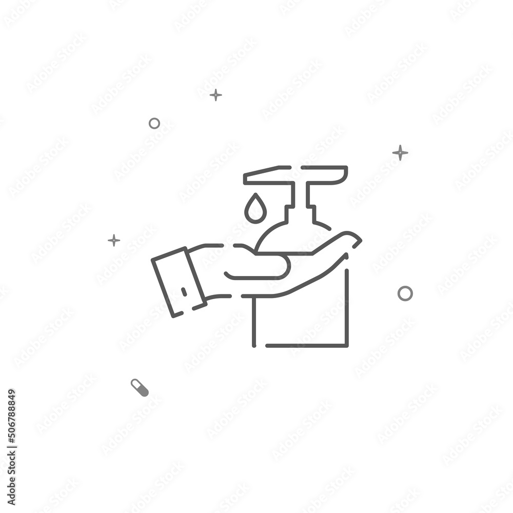 Hand disinfection simple vector line icon. Symbol, pictogram, sign isolated on white background. Editable stroke. Adjust line weight. Hand disinfection simple vector line icon. Symbol, pictogram, sign isolated on white background. Editable stroke. Adjust line weight.
