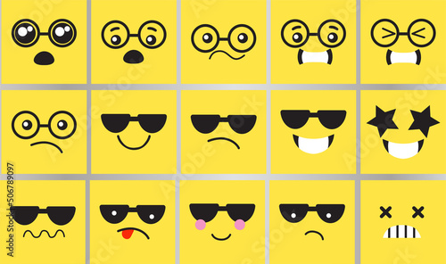 Glasses Emoji faces icons vector design bad and good review happy and sad reaction
