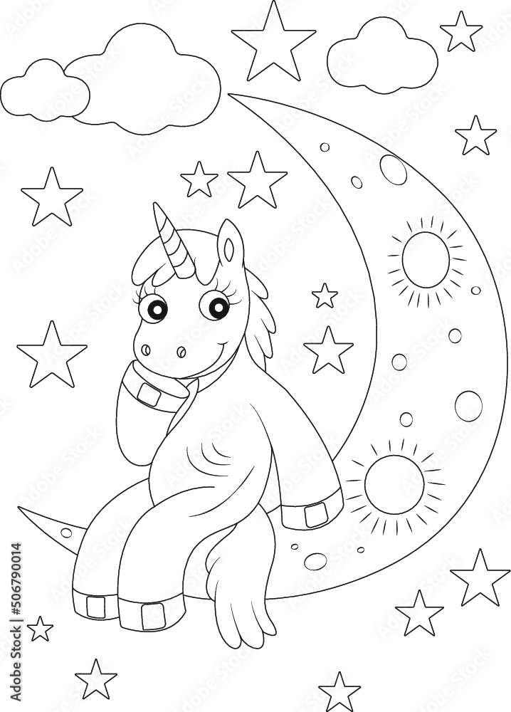 Funny unicorn coloring page for kids Stock Vector | Adobe Stock
