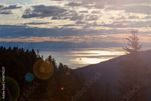 Beautiful sunset over Vancouver, view from the Grouse Mountain in Canada, BC