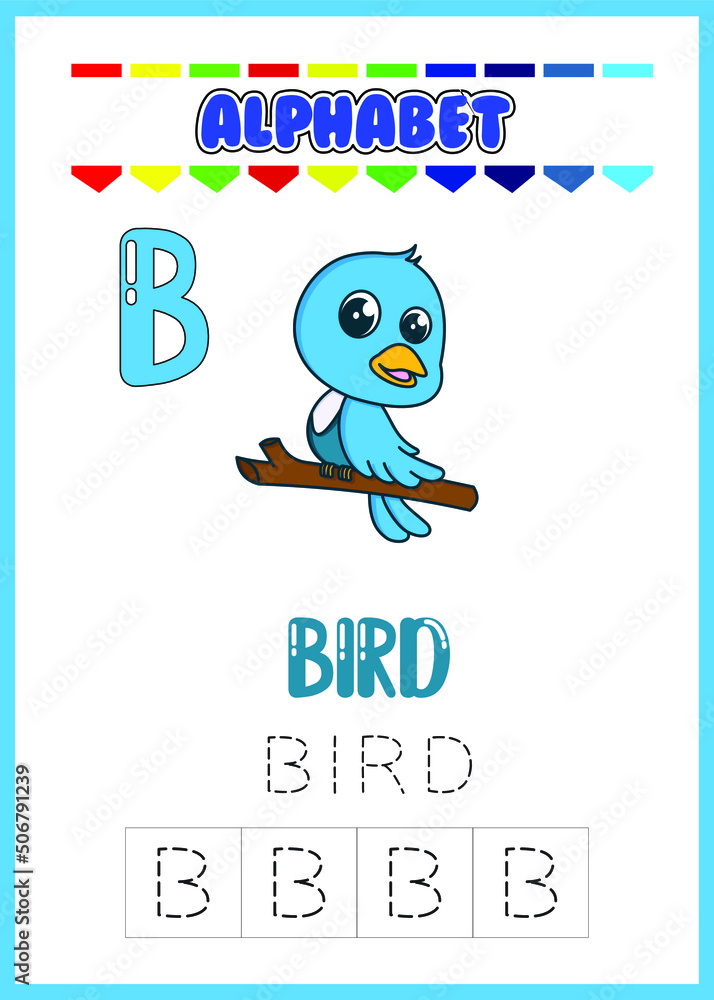 handwriting practice letter the b with cute animal 