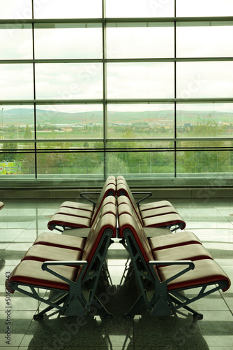 7 May 2022 Ankara Turkey. Empty airport terminal at Esenboga airport photo