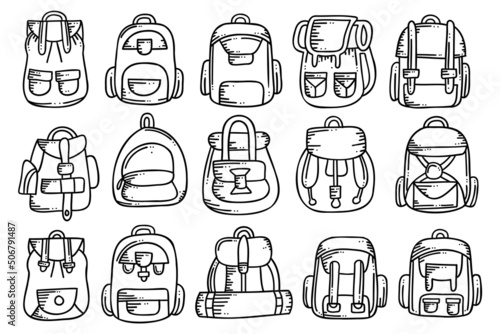 backpack collection vector doodle style illustration design