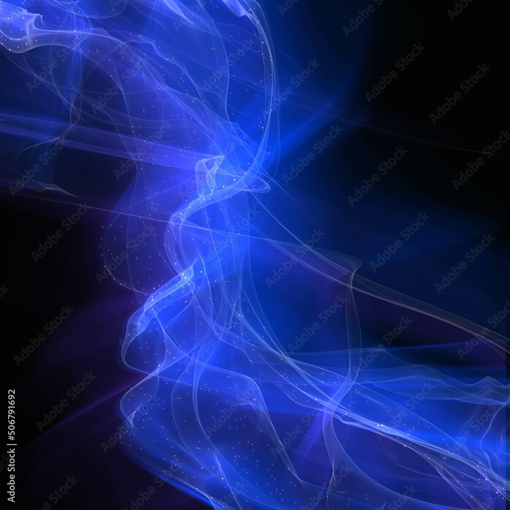 Abstract luminous background of transparent relief soaring waves with glitter, purple and blue