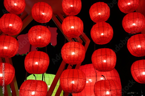 traditional and vintage red chinese lantern at night design for celebration concept