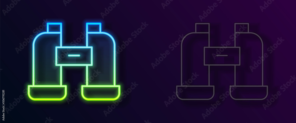 Glowing neon line Binoculars icon isolated on black background. Find software sign. Spy equipment symbol. Vector Glowing neon line Binoculars icon isolated on black background. Find software sign. Spy equipment symbol. Vector