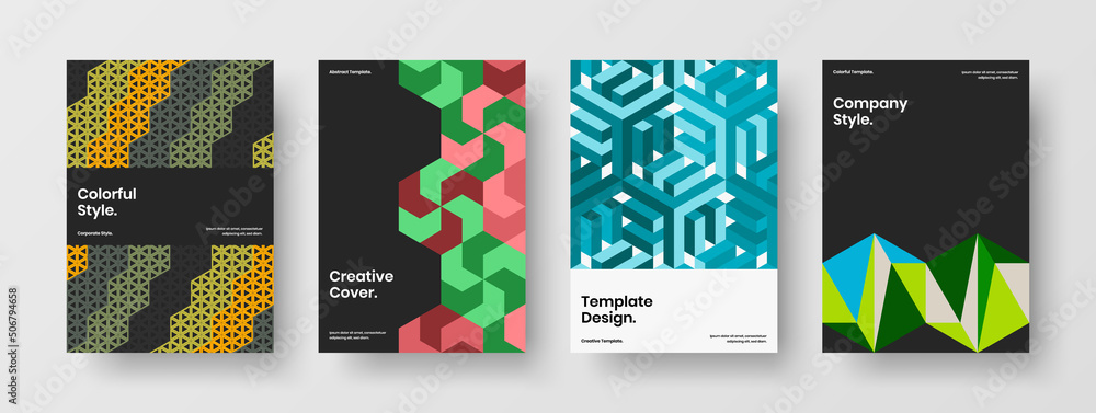 Naklejka premium Unique pamphlet design vector template collection. Modern geometric shapes handbill layout set.