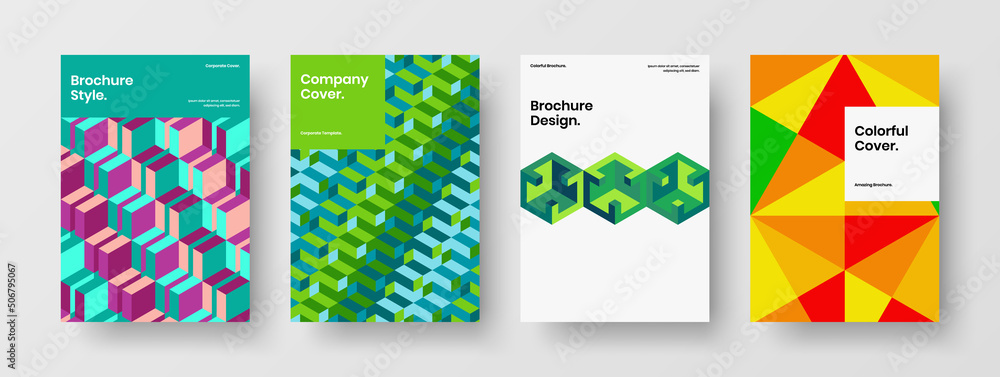 Fototapeta premium Clean mosaic tiles poster concept composition. Creative journal cover design vector template bundle.