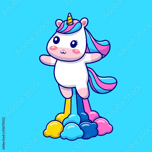 Cute Unicorn Flying With Rainbow Cartoon Vector Icon Illustration. Animal Nature Icon Concept Isolated Premium Vector. Flat Cartoon Style