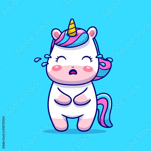 Cute Unicorn Crying Cartoon Vector Icon Illustration. Animal Nature Icon Concept Isolated Premium Vector. Flat Cartoon Style