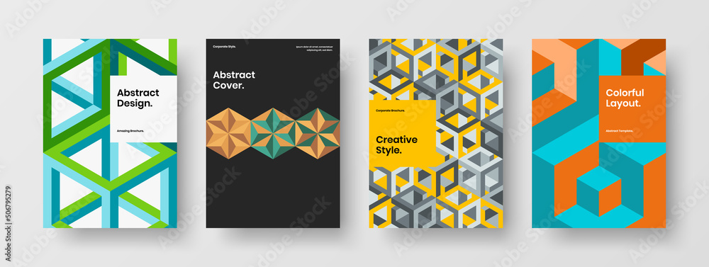 Fototapeta premium Abstract book cover vector design template composition. Clean mosaic hexagons company brochure illustration set.